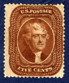 5c Thomas Jefferson type II single, 1861. Creator: Toppan, Carpenter & Company