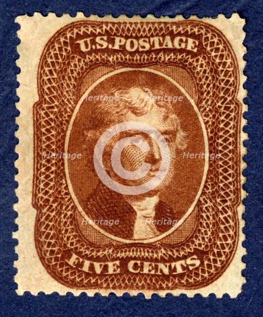 5c Thomas Jefferson type II single, 1861. Creator: Toppan, Carpenter & Company.