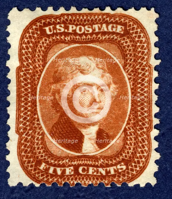 5c Thomas Jefferson reprint single, 1875. Creator: Continental Bank Note Company.