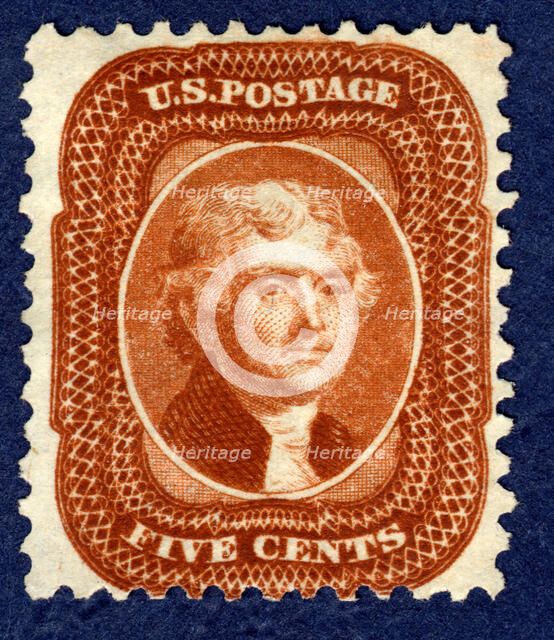 5c Thomas Jefferson reprint single, 1875. Creator: Continental Bank Note Company.