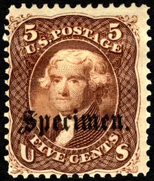 5c Thomas Jefferson "Specimen" overprint single, 1863. Creator: Unknown