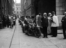 600 cc Douglas motorcycle combination at a motor vehicle blessing ceremony. Artist: Bill Brunell