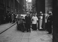600 cc Douglas motorcycle combination at a motor vehicle blessing ceremony. Artist: Bill Brunell