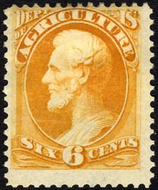 6c Abraham Lincoln Agriculture Department single, 1873. Creator: Unknown