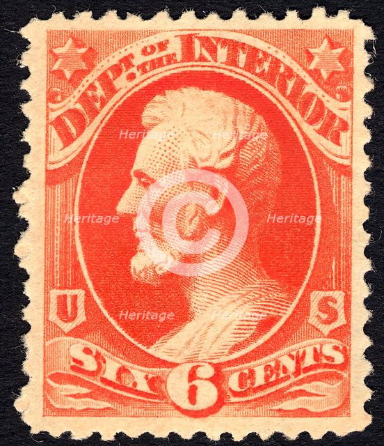 6c Abraham Lincoln Interior Department single, 1879. Creator: Unknown.