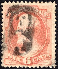 6c Abraham Lincoln with Harrisburg, PA man in coffin single, c. 1873. Creator: Unknown