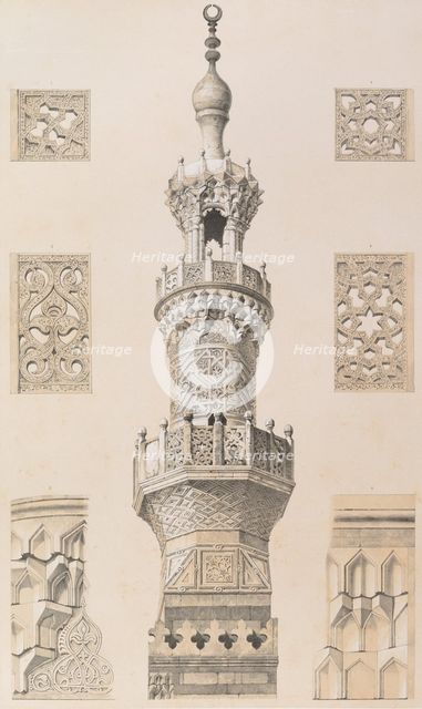72. Minaret, Mosquée Kaïtbay, au Kaire, 1843. Creator: Fichot.