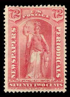 72c Justice Newspapers and Periodicals imprint single, 1875. Creator: Unknown