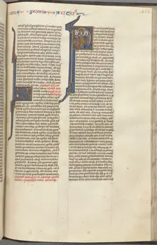 74. Fol. 463r, Acts, historiated initial P, the Ascension, c. 1275-1300. Creator: Unknown