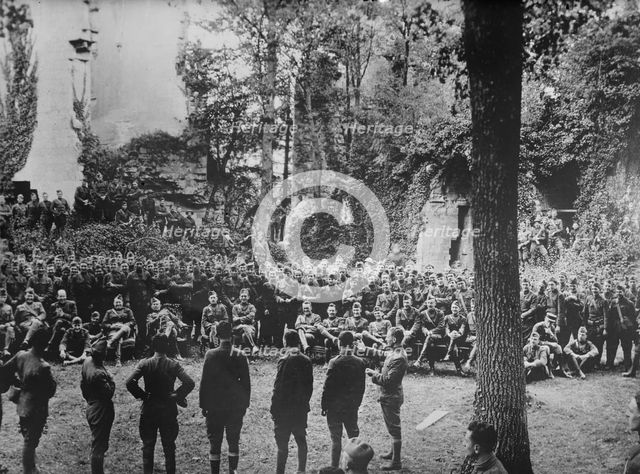 77th Div. Band plays for Gen. R. Alexander, France, 27 Aug 1918. Creator: Bain News Service.