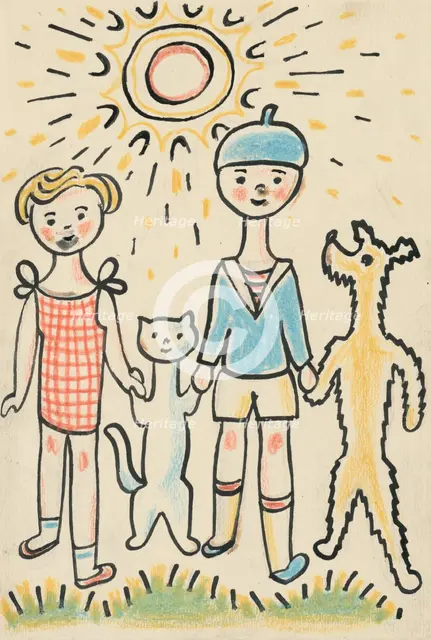 8. A story about a dog and a cat, around 1928. Creator: Josef Capek.