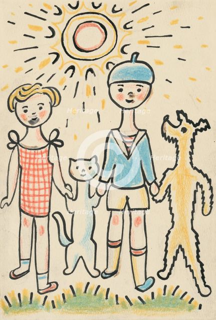 8. A story about a dog and a cat, around 1928. Creator: Josef Capek.