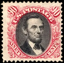 90c Abraham Lincoln G Grill single, 1869. Creator: Unknown