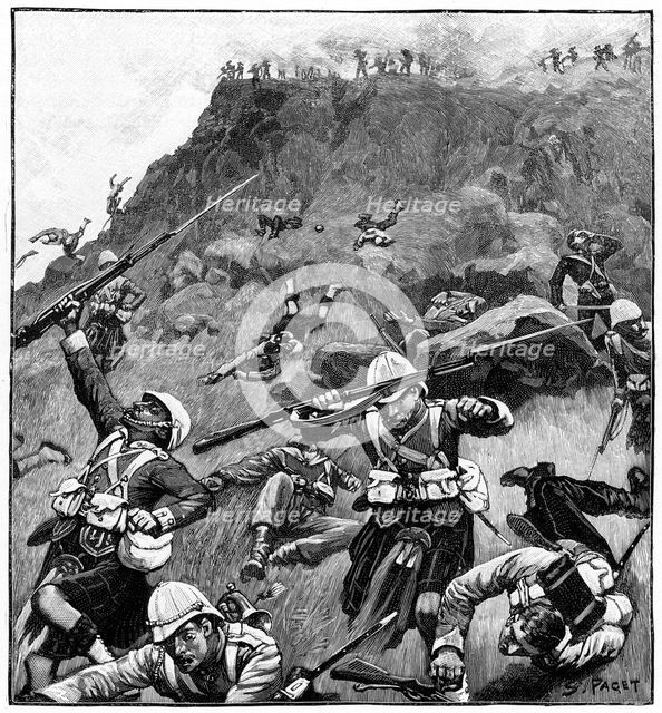 92nd Gordon Highlanders in retreat, Battle of Majuba Hill, 1st Boer War, 26-27 February 1881. Artist: Richard Caton Woodville II