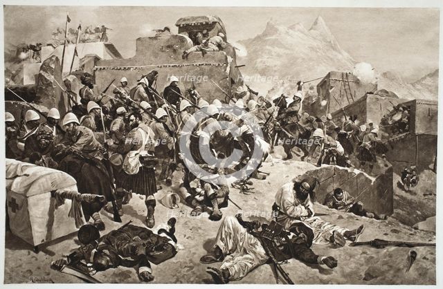 92nd Highlanders and 2nd Gurkhas storming Gaudi Mullah Sahibdad, Afghanistan, (1901). Creator: Unknown.