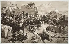 92nd Highlanders and 2nd Gurkhas storming Gaudi Mullah Sahibdad, Afghanistan, (1901). Creator: Unknown