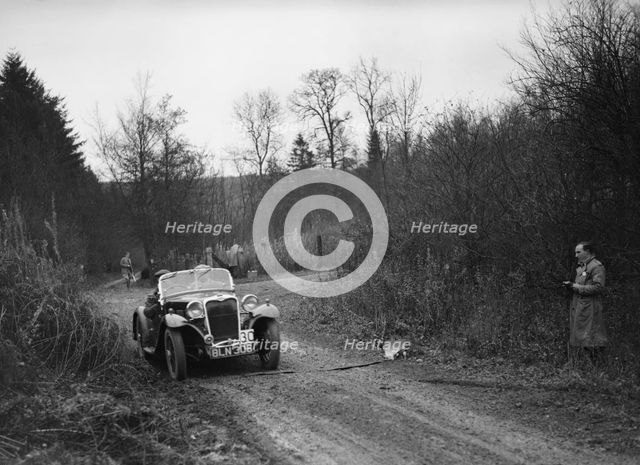 972 cc Singer competing in the Great West Motor Club Thatcher Trophy, 1938. Artist: Bill Brunell.