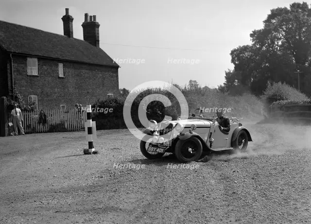 972 cc Singer competing in the Singer CC Rushmere Hill Climb, Shropshire 1935. Artist: Bill Brunell.