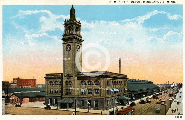CMStP&P Railroad depot, Minneapolis, Minnesota, USA, 1915. Artist: Unknown