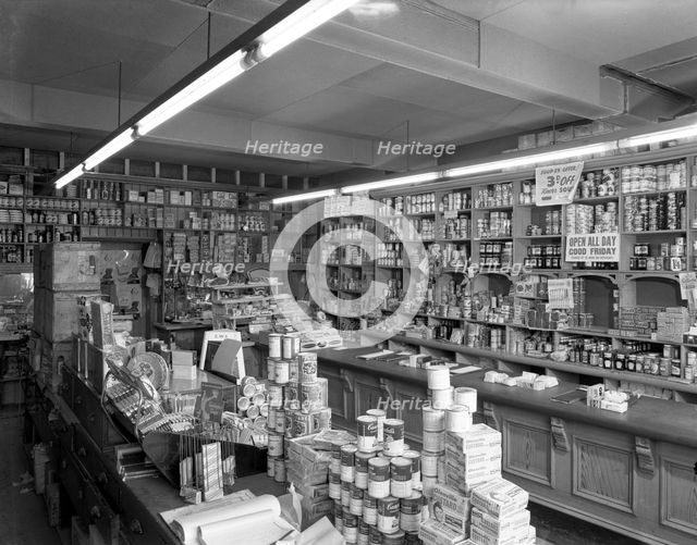 Co-op shop interior, Stairfoot, Barnsley, South Yorkshire, 1960. Creator: Michael Walters.