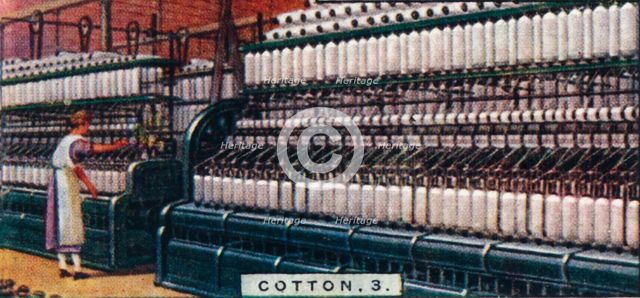 'Cotton, 3. - Spinning Machine, Lancashire', 1928. Artist: Unknown.