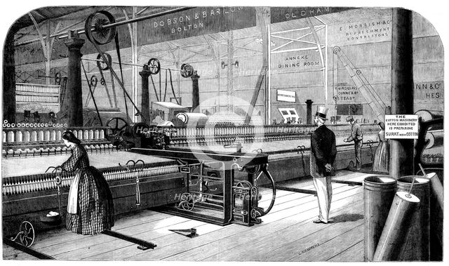 Cotton manufacture: Platt's self-acting mule, or cottonspinning machine, 1862.  Creator: Unknown.