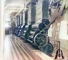 Cotton gin (?), in interior of mill, probably in Tashkent, between 1905 and 1915. Creator: Sergey Mikhaylovich Prokudin-Gorsky