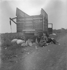Cotton pickers lunchtime, near Corpus Christi, Texas, 1936. Creator: Dorothea Lange
