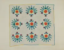 Cotton Quilt - Tulip Design, c. 1938. Creator: Frank Gutting