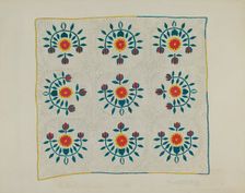 Cotton Quilt - Tulip Design, c. 1938. Creator: Frank Gutting