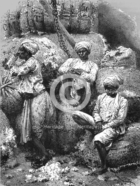 'Cotton-Store and Coolies, Bombay; Notes on Bombay and the Malabar Coast', 1875. Creator: C. B. Low.