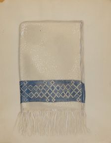 Cotton Towel - Blue Border and Fringe, c. 1937. Creator: Eva Wilson