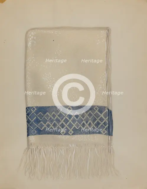 Cotton Towel - Blue Border and Fringe, c. 1937. Creator: Eva Wilson.