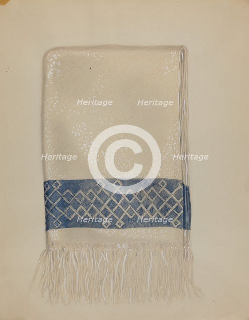 Cotton Towel - Blue Border and Fringe, c. 1937. Creator: Eva Wilson.