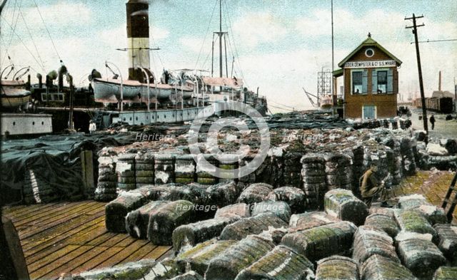 Cotton wharves, New Orleans, Louisiana, USA, early 20th century. Artist: Unknown