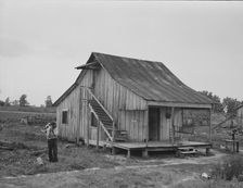 Cottonworker's cabin with outside stairway and loft, near Blytheville, Arkansas, 1937. Creator: Dorothea Lange