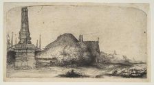 Cottage and Boundary Post on the Spaarndammerdijk ('L'Obelisque'), ca. 1650. Creator: Rembrandt Harmensz van Rijn