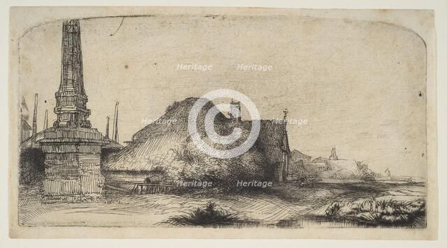Cottage and Boundary Post on the Spaarndammerdijk ('L'Obelisque'), ca. 1650. Creator: Rembrandt Harmensz van Rijn.