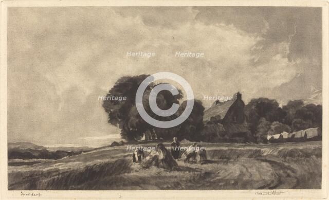 Cottage and Harvesters, 1907. Creator: Frank Short.