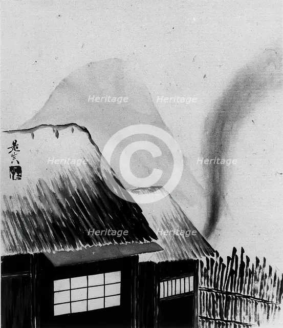 Cottage and Mountains, 19th century. Creator: Shibata Zeshin.