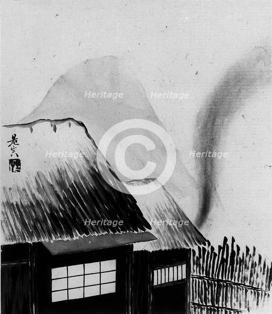 Cottage and Mountains, 19th century. Creator: Shibata Zeshin.