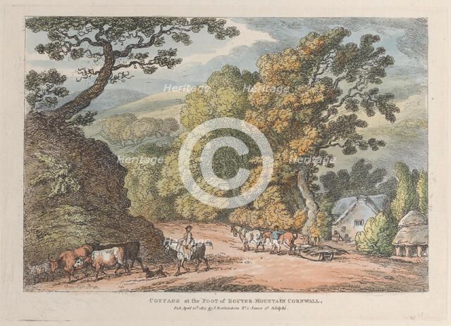 Cottage at the Foot of Router Mountain Cornwall, from "Views in Cornwall", April..., April 12, 1812. Creator: Thomas Rowlandson.