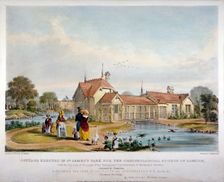 Cottage erected in St James's Park for the Ornithological Society of London, Westminster, 1844. Artist: John Burges Watson