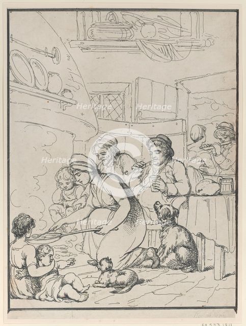 Cottagers, with Fireside, 1799. Creator: Henri Merke.