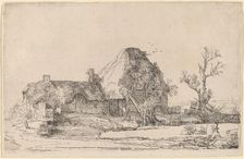 Cottages and Farm Buildings with a Man Sketching, c. 1645. Creator: Rembrandt Harmensz van Rijn