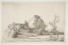 Cottages and Farm Buildings with a Man Sketching, ca. 1645. Creator: Rembrandt Harmensz van Rijn