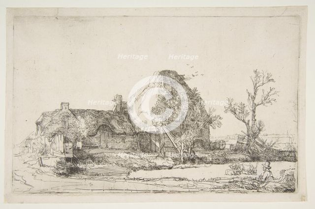 Cottages and Farm Buildings with a Man Sketching, ca. 1645. Creator: Rembrandt Harmensz van Rijn.