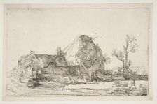Cottages and Farm Buildings with a Man Sketching, ca. 1645. Creator: Rembrandt Harmensz van Rijn