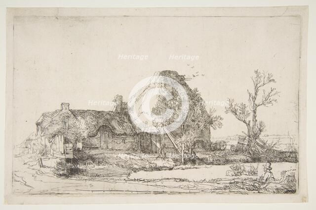 Cottages and Farm Buildings with a Man Sketching, ca. 1645. Creator: Rembrandt Harmensz van Rijn.