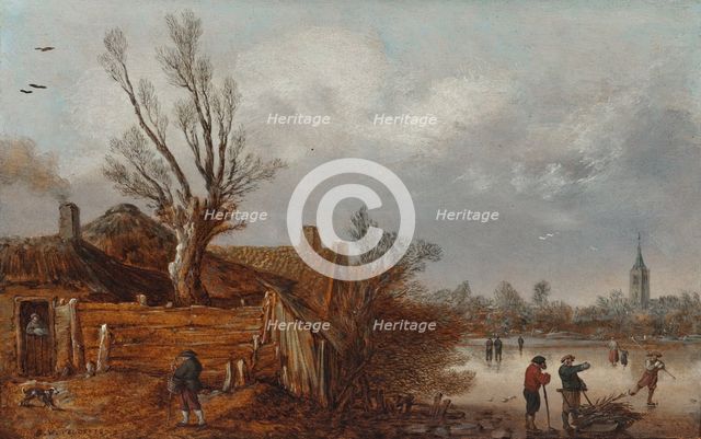 Cottages and Frozen River, 1629. Creator: Esaias van de Velde.